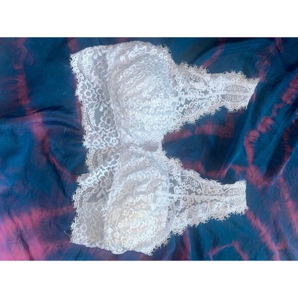 AERIE Eyelash Lace Padded Plunge Bralette Medium M Blue - Picture 3 of 5